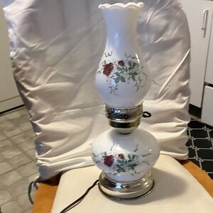 Vintage. Roughly 1970s.  2 pc lantern style porcelain glass lamp.  Works great